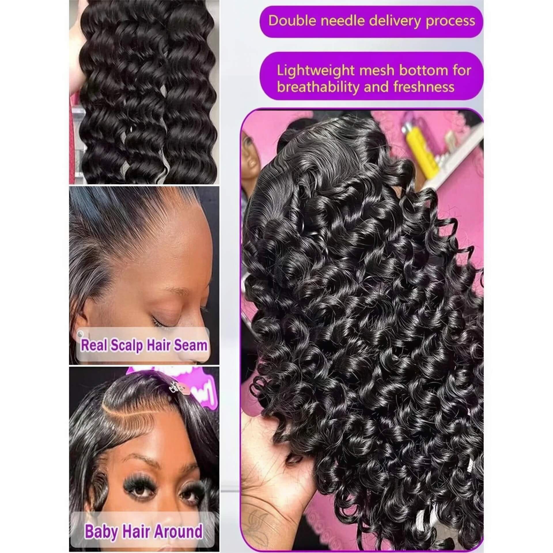 300 density loose wave HD lace wig with a natural hairline, showcasing curls and a breathable mesh bottom.