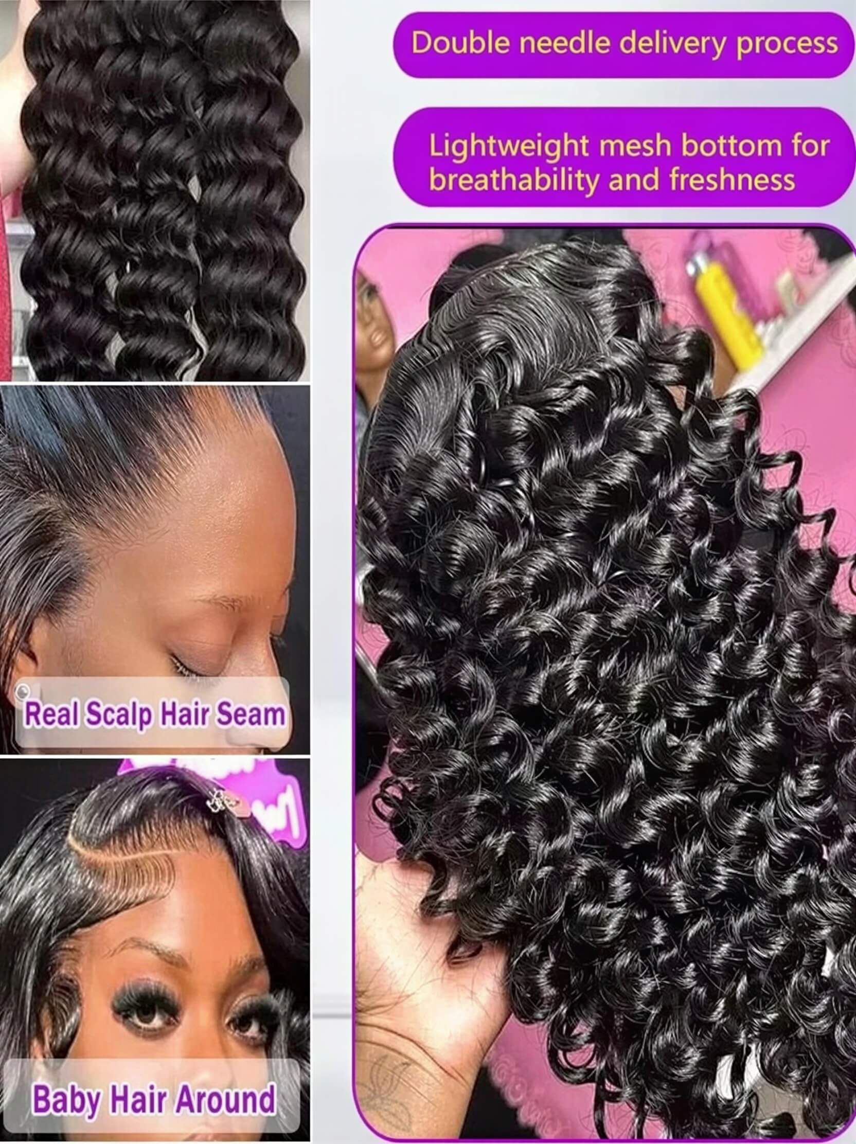 300 density loose wave HD lace wig with a natural hairline, baby hairs, and a lightweight mesh bottom for breathability.